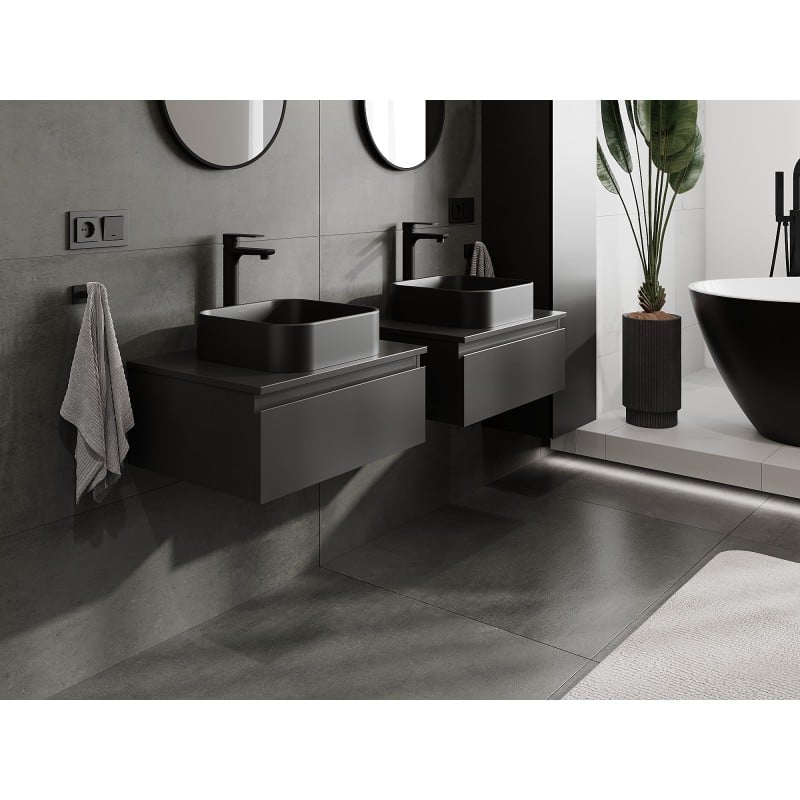 Mexen Orio szafka łazienkowa podumywalkowa 60 cm z blatem, 1 szuflada,  czarna mat - 91A10-06023-1-BFC71