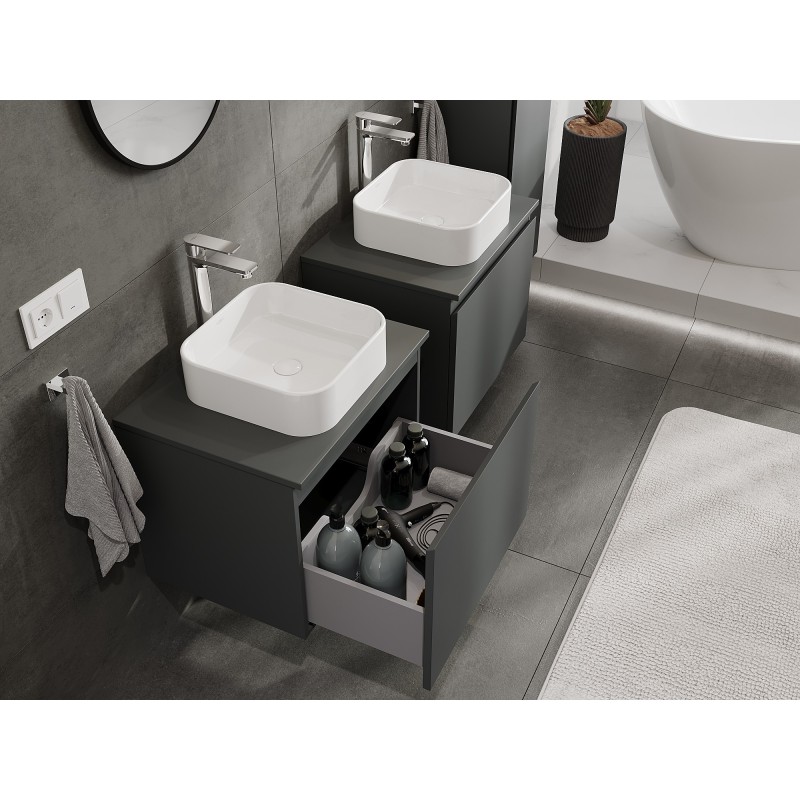 Mexen Orio szafka łazienkowa podumywalkowa 60 cm z blatem, 1 szuflada, grafit mat - 91A10-06047-1-BFC66