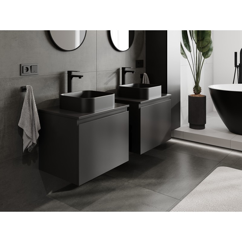 Mexen Orio szafka łazienkowa podumywalkowa 60 cm z blatem, 1 szuflada, czarna mat - 91A10-06047-1-BFC71