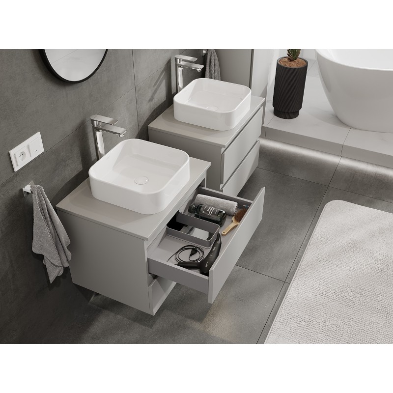 Mexen Orio szafka łazienkowa podumywalkowa 60 cm z blatem, 2 szuflady, szara mat - 91A10-06047-2-BFFC62