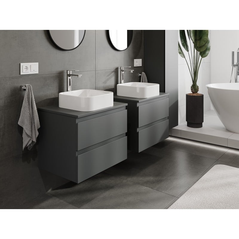 Mexen Orio szafka łazienkowa podumywalkowa 60 cm z blatem, 2 szuflady, grafit mat - 91A10-06047-2-BFFC66