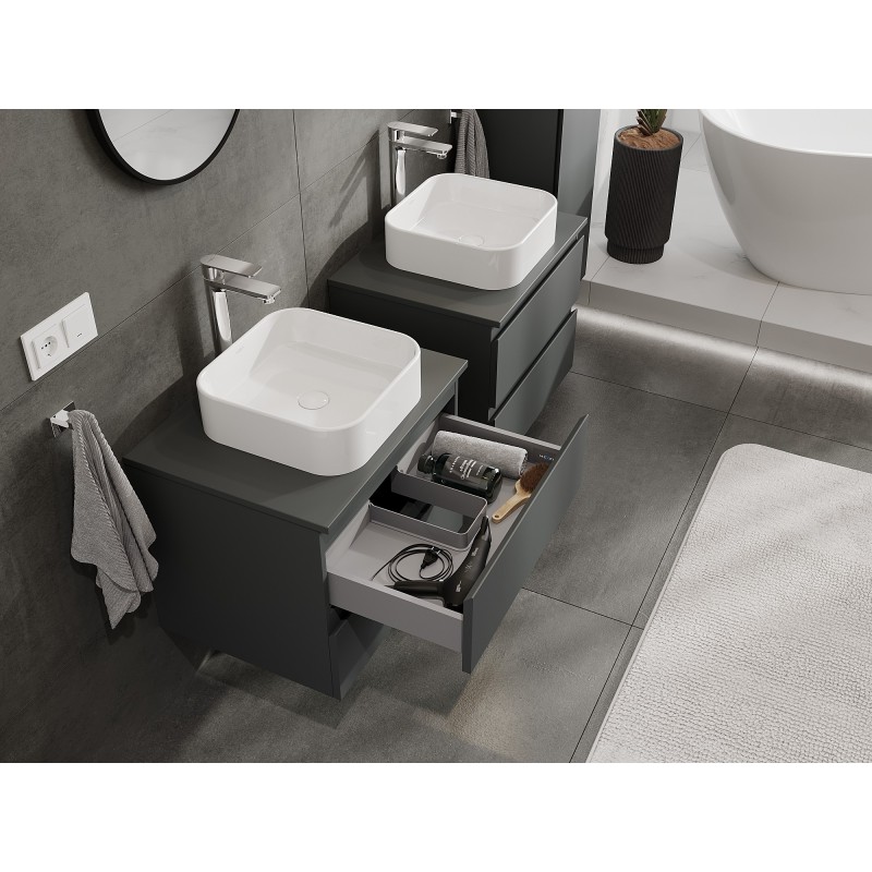 Mexen Orio szafka łazienkowa podumywalkowa 60 cm z blatem, 2 szuflady, grafit mat - 91A10-06047-2-BFFC66