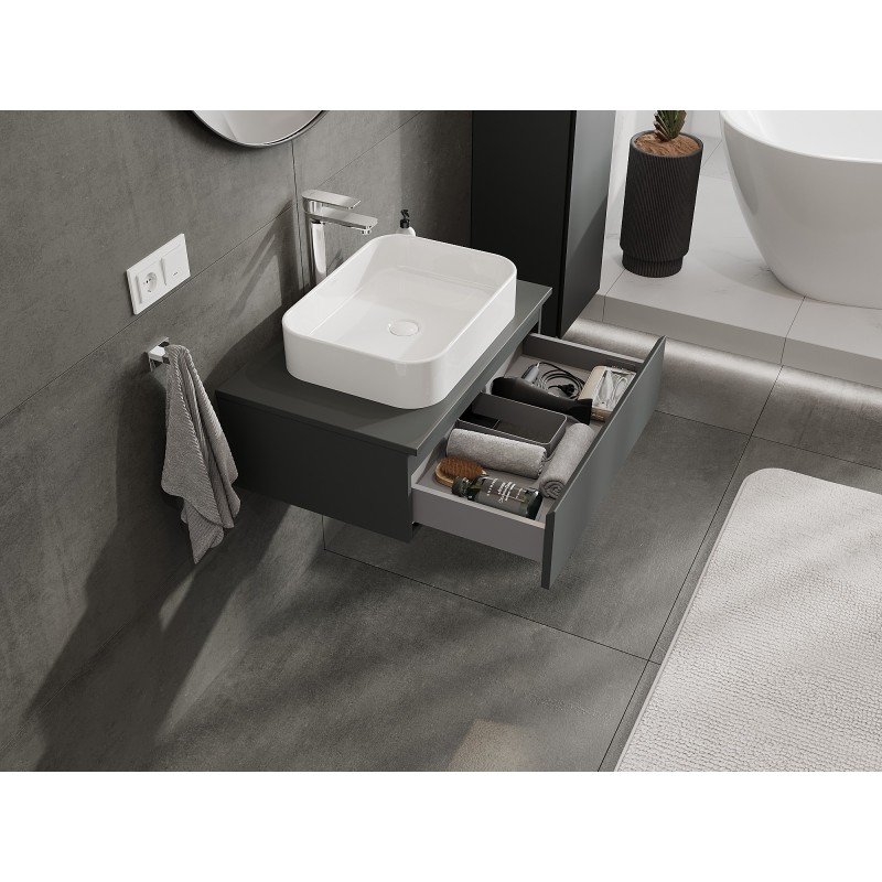 Mexen Orio szafka łazienkowa podumywalkowa 70 cm z blatem, 1 szuflada, grafit mat - 91A10-07023-1-BFC66