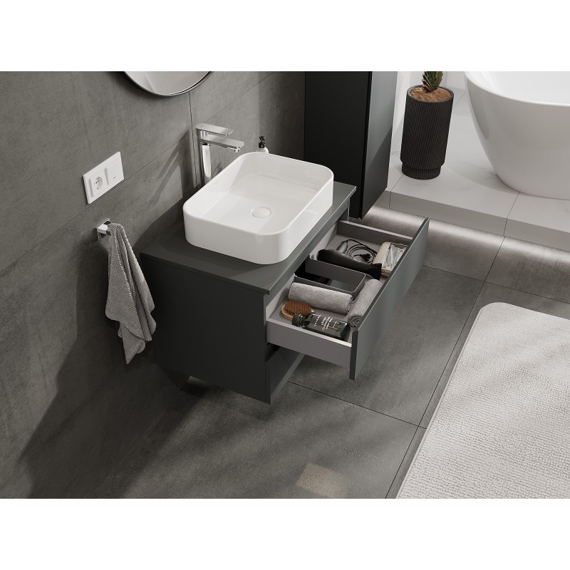 Mexen Orio szafka łazienkowa podumywalkowa 70 cm z blatem, 2 szuflady, grafit mat - 91A10-07047-2-BFFC66
