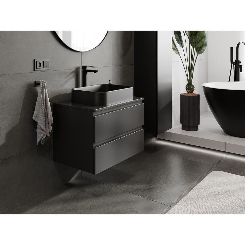 Mexen Orio szafka łazienkowa podumywalkowa 70 cm z blatem, 2 szuflady, czarna mat - 91A10-07047-2-BFFC71