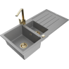 Mexen Andres zlewozmywak granitowy 1,5-komorowy z ociekaczem i baterią kuchenną Rita, szary - 6515-71-670300-50