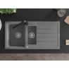 Mexen Andres zlewozmywak granitowy 1,5-komorowy z ociekaczem i baterią kuchenną Rita, szary - 6515-71-670300-70