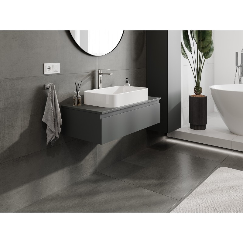Mexen Orio szafka łazienkowa podumywalkowa 90 cm z blatem, 1 szuflada, grafit mat - 91A10-09023-1-BFC66
