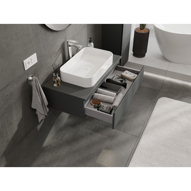 Mexen Orio szafka łazienkowa podumywalkowa 90 cm z blatem, 1 szuflada, grafit mat - 91A10-09023-1-BFC66