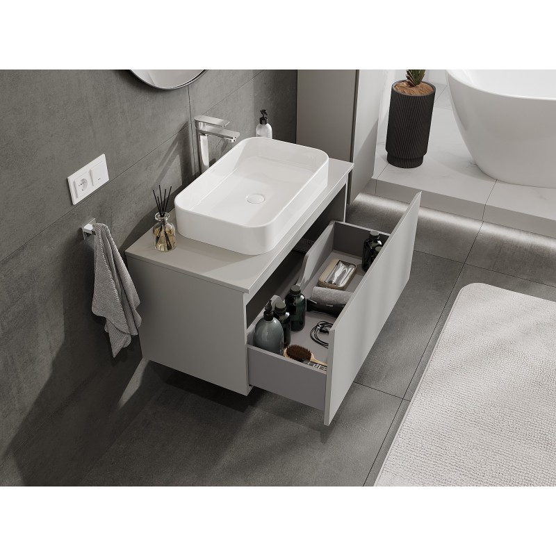 Mexen Orio szafka łazienkowa podumywalkowa 90 cm z blatem, 1 szuflada, szara mat - 91A10-09047-1-BFC62