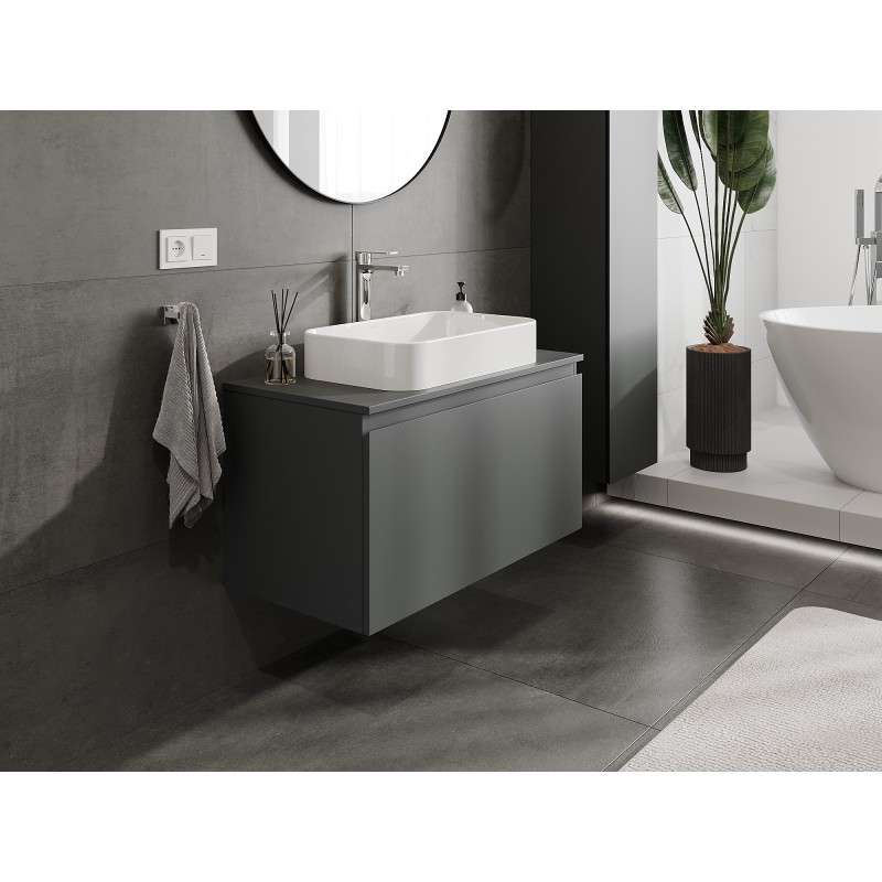 Mexen Orio szafka łazienkowa podumywalkowa 90 cm z blatem, 1 szuflada, grafit mat - 91A10-09047-1-BFC66