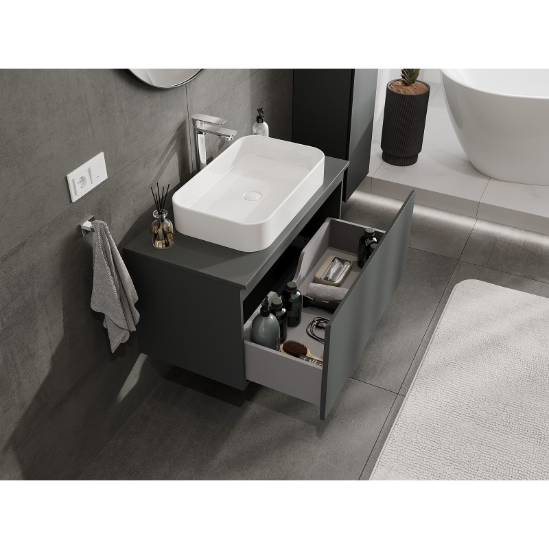 Mexen Orio szafka łazienkowa podumywalkowa 90 cm z blatem, 1 szuflada, grafit mat - 91A10-09047-1-BFC66