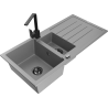 Mexen Andres zlewozmywak granitowy 1,5-komorowy z ociekaczem i baterią kuchenną Rita, szary - 6515-71-670300-70-B