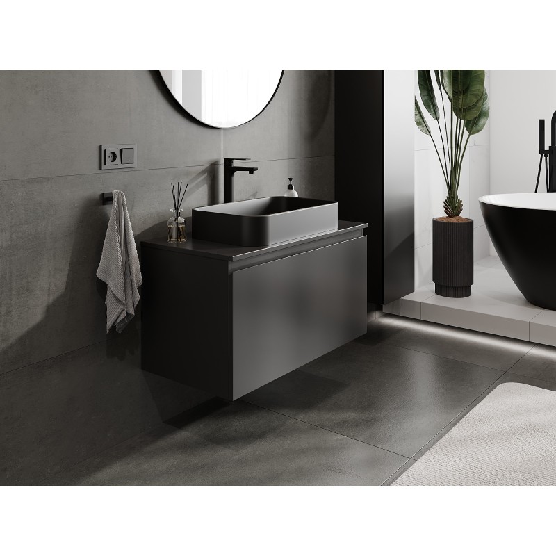 Mexen Orio szafka łazienkowa podumywalkowa 90 cm z blatem, 1 szuflada, czarna mat - 91A10-09047-1-BFC71