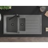 Mexen Andres zlewozmywak granitowy 1,5-komorowy z ociekaczem i baterią kuchenną Rita, szary - 6515-71-670300-70-B