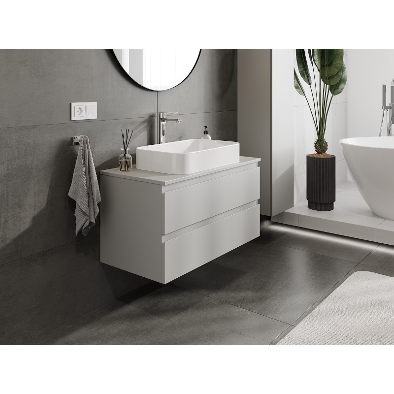 Mexen Orio szafka łazienkowa podumywalkowa 90 cm z blatem, 2 szuflady, szara mat - 91A10-09047-2-BFFC62