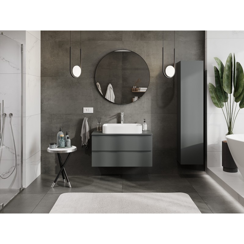 Mexen Orio szafka łazienkowa podumywalkowa 90 cm z blatem, 2 szuflady, grafit mat - 91A10-09047-2-BFFC66