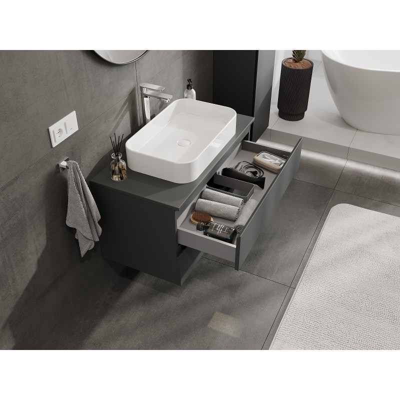 Mexen Orio szafka łazienkowa podumywalkowa 90 cm z blatem, 2 szuflady, grafit mat - 91A10-09047-2-BFFC66