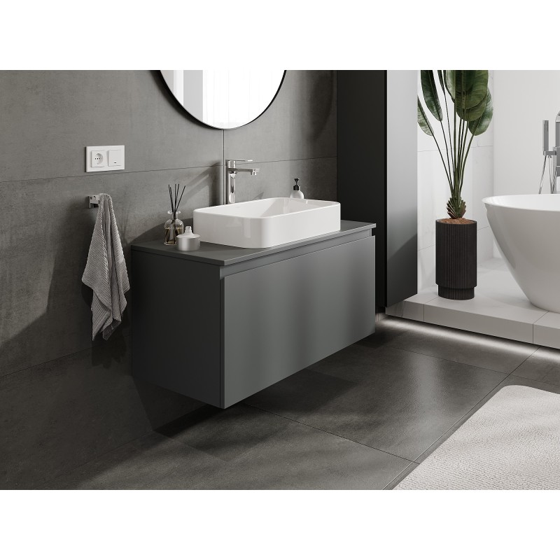 Mexen Orio szafka łazienkowa podumywalkowa 100 cm z blatem, 1 szuflada, grafit mat - 91A10-10047-1-BFC66