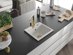 Mexen Milo zlewozmywak granitowy 1-komorowy z baterią kuchenną Rita, biały - 6505-20-670300-50