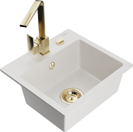 Mexen Milo zlewozmywak granitowy 1-komorowy z baterią kuchenną Rita, biały - 6505-20-670300-50