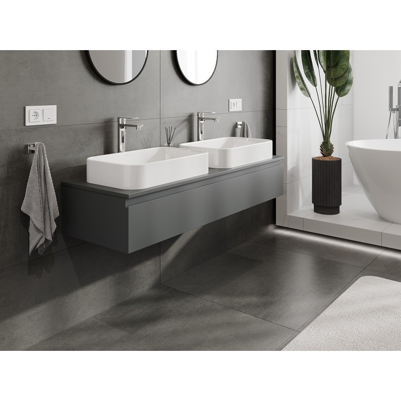 Mexen Orio szafka łazienkowa podumywalkowa 140 cm z blatem, 1 szuflada, grafit mat - 91A10-14023-1-BFC66