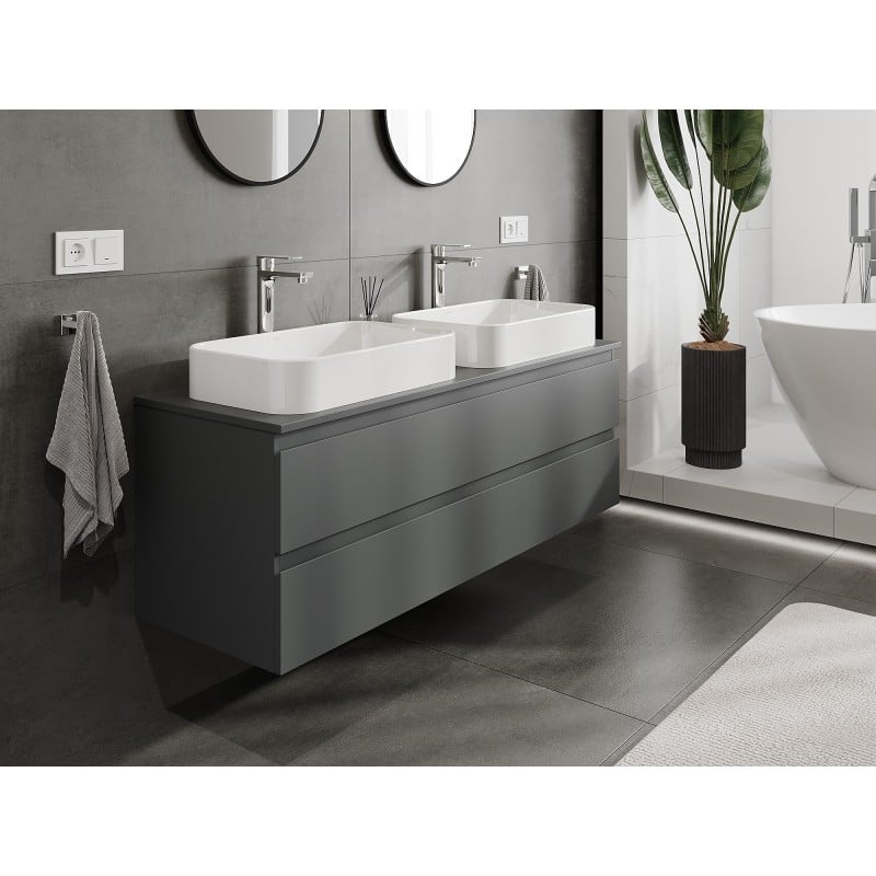 Mexen Orio szafka łazienkowa podumywalkowa 140 cm z blatem, 2 szuflady, grafit mat - 91A10-14047-2-BFFC66