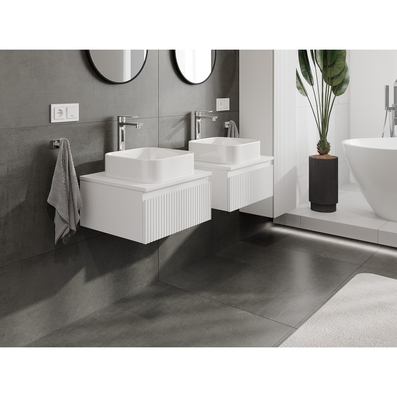 Mexen Rivel szafka łazienkowa podumywalkowa 50 cm z blatem, 1 szuflada, ryflowana , biała mat - 91A20-05023-1-BFC01