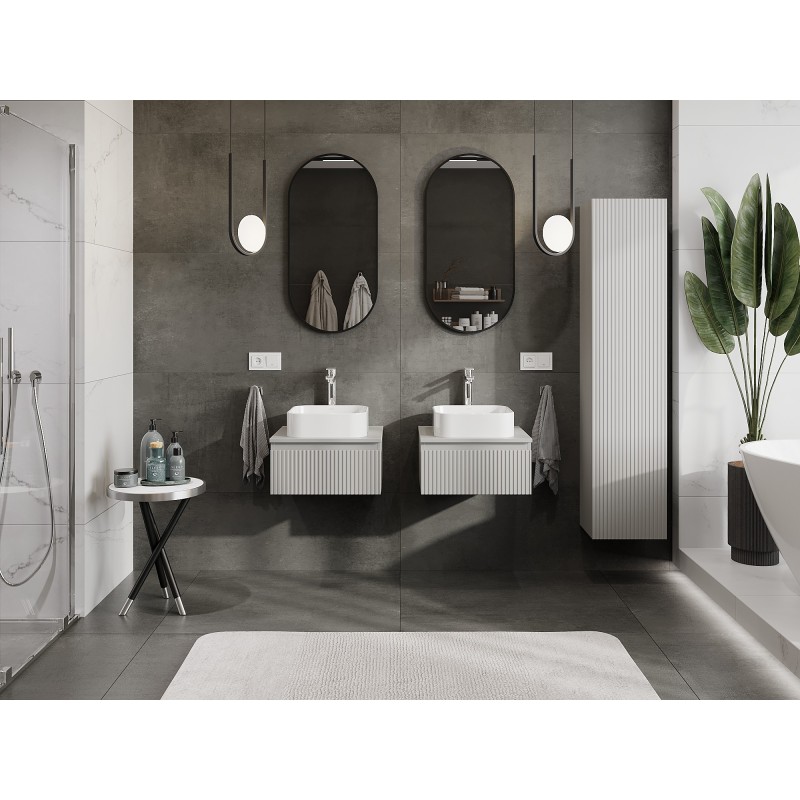 Mexen Rivel szafka łazienkowa podumywalkowa 50 cm z blatem, 1 szuflada, ryflowana , szara mat - 91A20-05023-1-BFC62