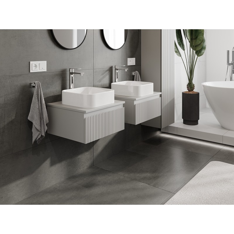 Mexen Rivel szafka łazienkowa podumywalkowa 50 cm z blatem, 1 szuflada, ryflowana , szara mat - 91A20-05023-1-BFC62