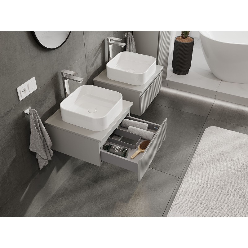 Mexen Rivel szafka łazienkowa podumywalkowa 50 cm z blatem, 1 szuflada, ryflowana , szara mat - 91A20-05023-1-BFC62