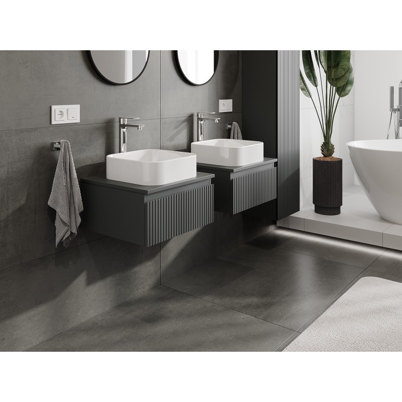 Mexen Rivel szafka łazienkowa podumywalkowa 50 cm z blatem, 1 szuflada, ryflowana , grafit mat - 91A20-05023-1-BFC66