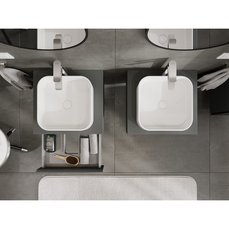 Mexen Rivel szafka łazienkowa podumywalkowa 50 cm z blatem, 1 szuflada, ryflowana , grafit mat - 91A20-05023-1-BFC66