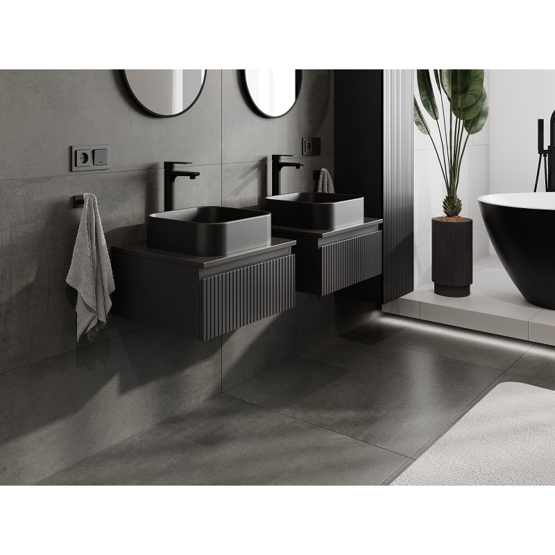 Mexen Rivel szafka łazienkowa podumywalkowa 50 cm z blatem, 1 szuflada, ryflowana , czarna mat - 91A20-05023-1-BFC71