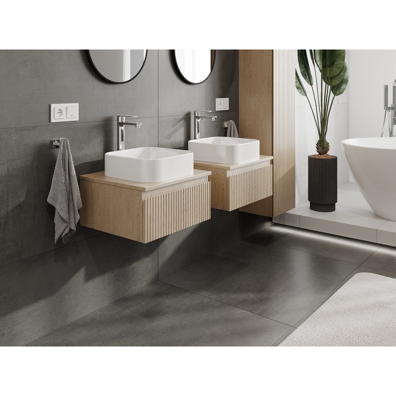 Mexen Rivel szafka łazienkowa podumywalkowa 50 cm z blatem, 1 szuflada, ryflowana , dąb - 91A20-05023-1-BFC81