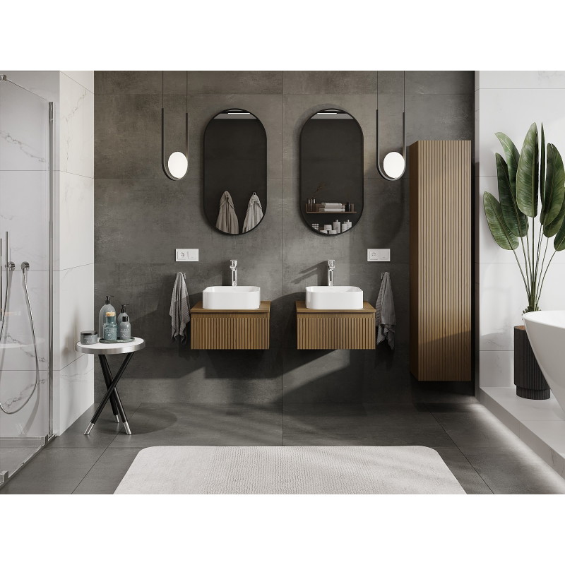 Mexen Rivel szafka łazienkowa podumywalkowa 50 cm z blatem, 1 szuflada, ryflowana , orzech - 91A20-05023-1-BFC86