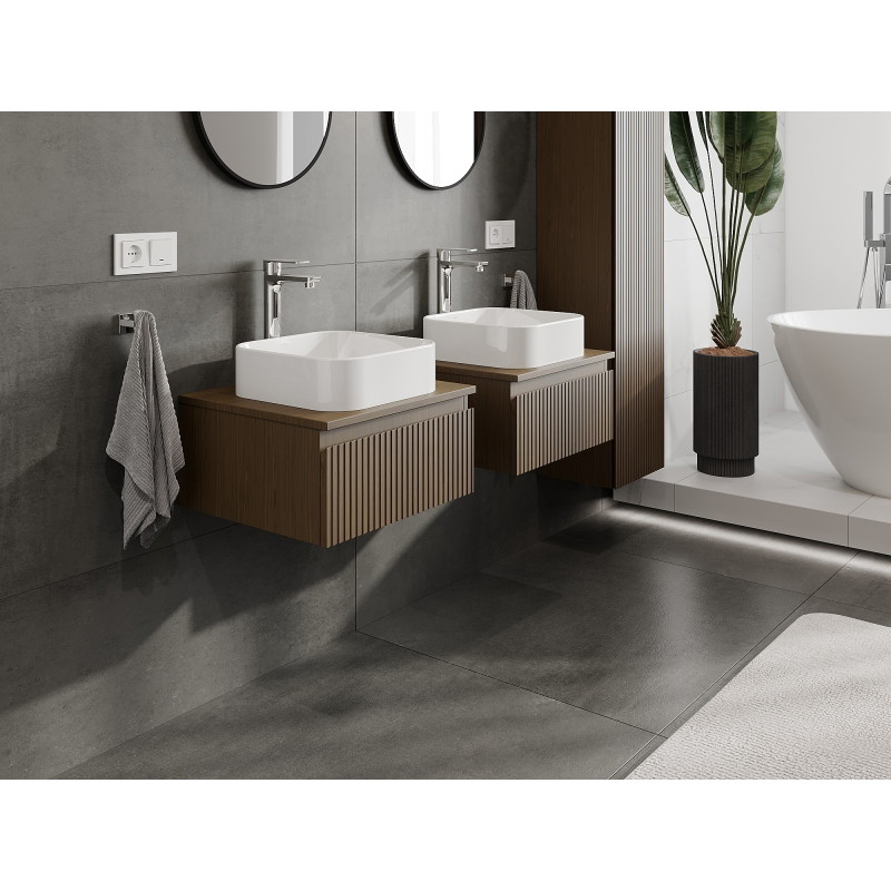 Mexen Rivel szafka łazienkowa podumywalkowa 50 cm z blatem, 1 szuflada, ryflowana , orzech - 91A20-05023-1-BFC86