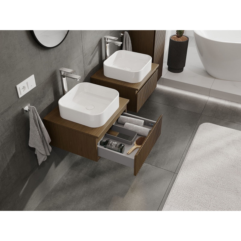 Mexen Rivel szafka łazienkowa podumywalkowa 50 cm z blatem, 1 szuflada, ryflowana , orzech - 91A20-05023-1-BFC86