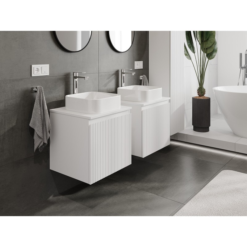 Mexen Rivel szafka łazienkowa podumywalkowa 50 cm z blatem, 1 szuflada, ryflowana , biała mat - 91A20-05047-1-BFC01