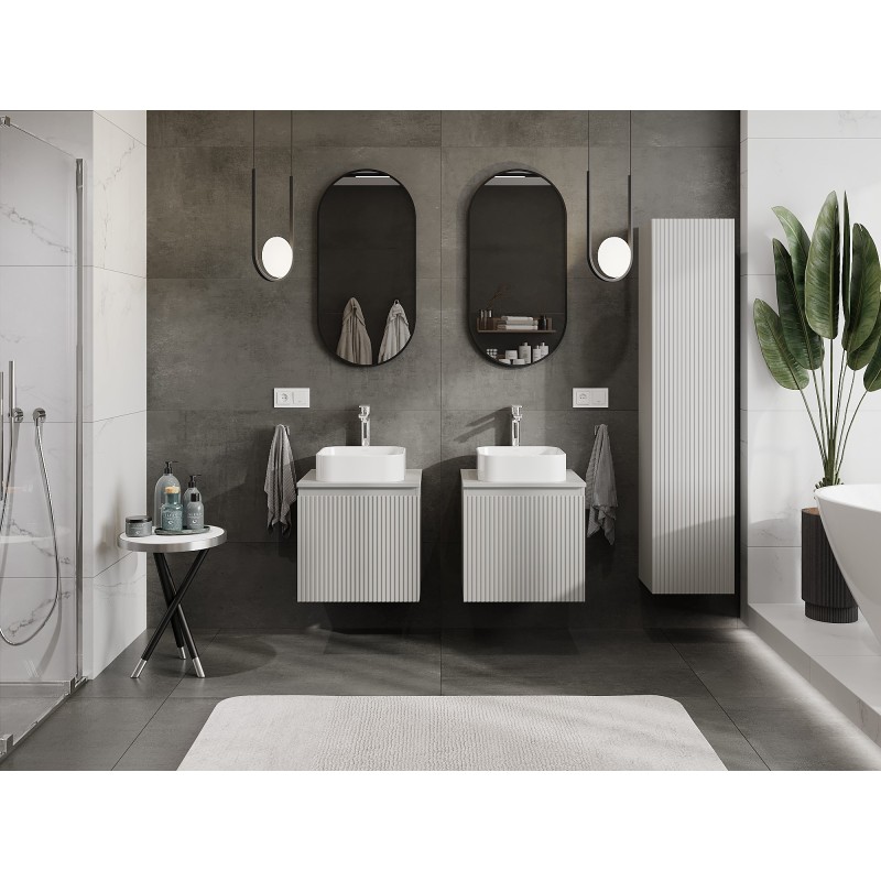 Mexen Rivel szafka łazienkowa podumywalkowa 50 cm z blatem, 1 szuflada, ryflowana , szara mat - 91A20-05047-1-BFC62