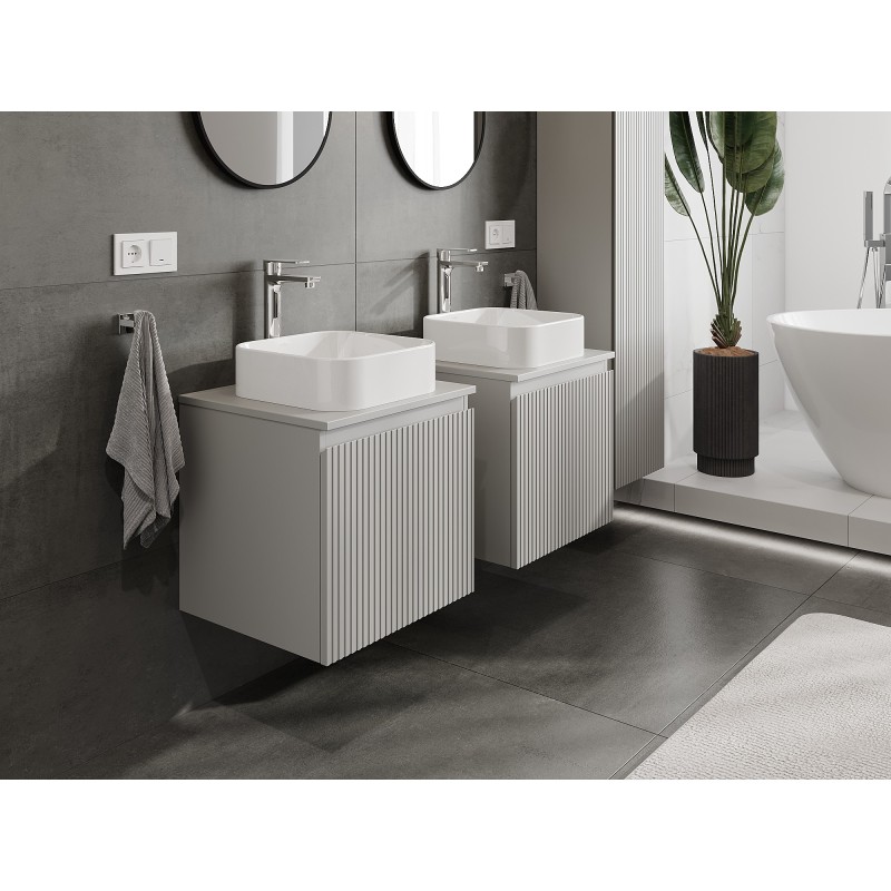 Mexen Rivel szafka łazienkowa podumywalkowa 50 cm z blatem, 1 szuflada, ryflowana , szara mat - 91A20-05047-1-BFC62