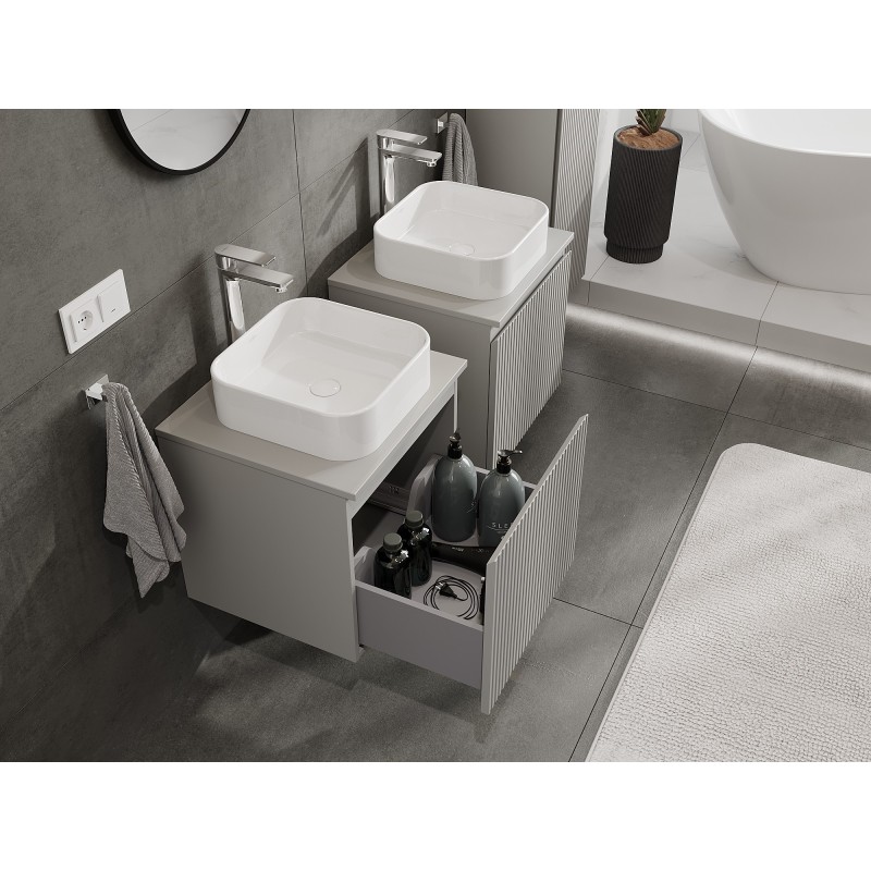 Mexen Rivel szafka łazienkowa podumywalkowa 50 cm z blatem, 1 szuflada, ryflowana , szara mat - 91A20-05047-1-BFC62