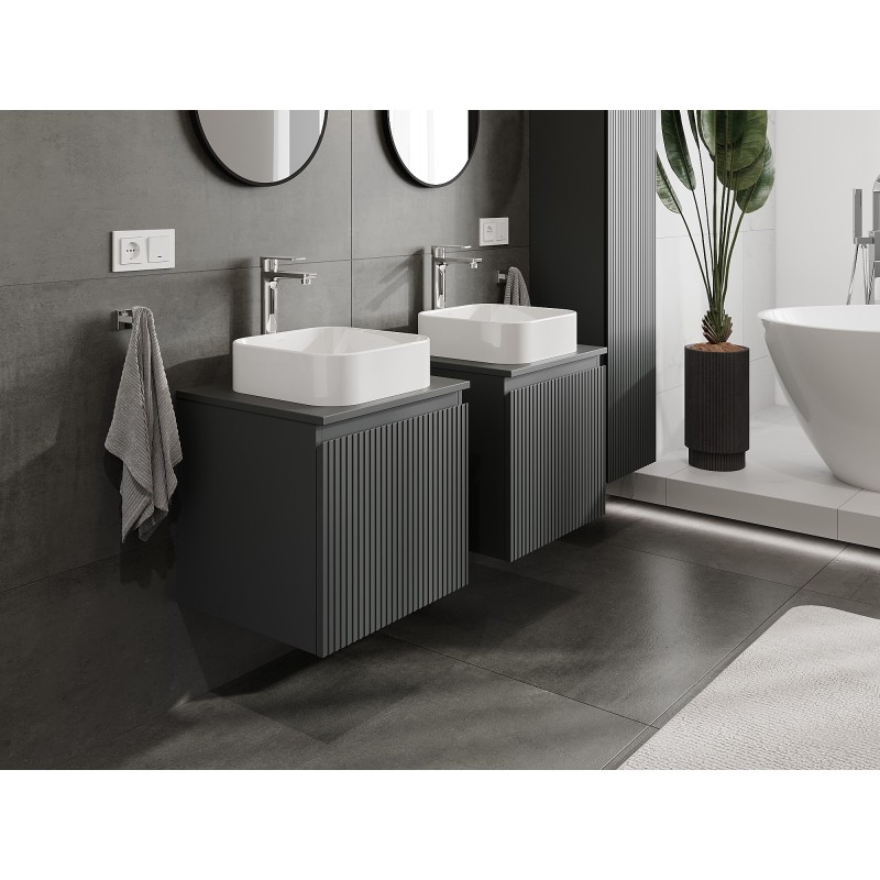 Mexen Rivel szafka łazienkowa podumywalkowa 50 cm z blatem, 1 szuflada, ryflowana , grafit mat - 91A20-05047-1-BFC66
