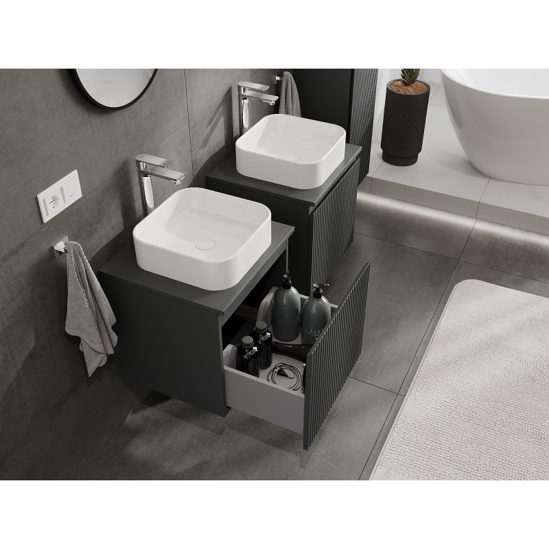 Mexen Rivel szafka łazienkowa podumywalkowa 50 cm z blatem, 1 szuflada, ryflowana , grafit mat - 91A20-05047-1-BFC66