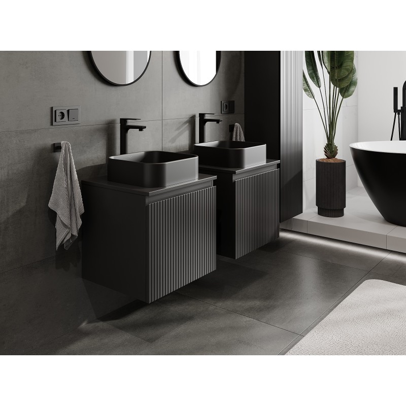 Mexen Rivel szafka łazienkowa podumywalkowa 50 cm z blatem, 1 szuflada, ryflowana , czarna mat - 91A20-05047-1-BFC71