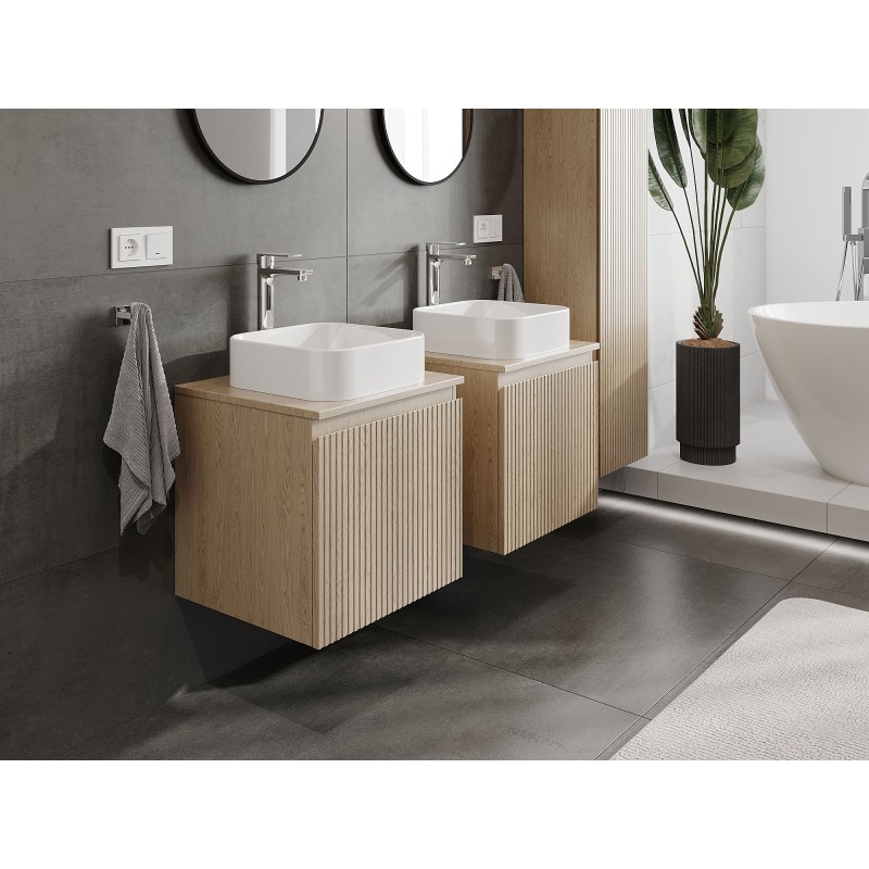 Mexen Rivel szafka łazienkowa podumywalkowa 50 cm z blatem, 1 szuflada, ryflowana , dąb - 91A20-05047-1-BFC81