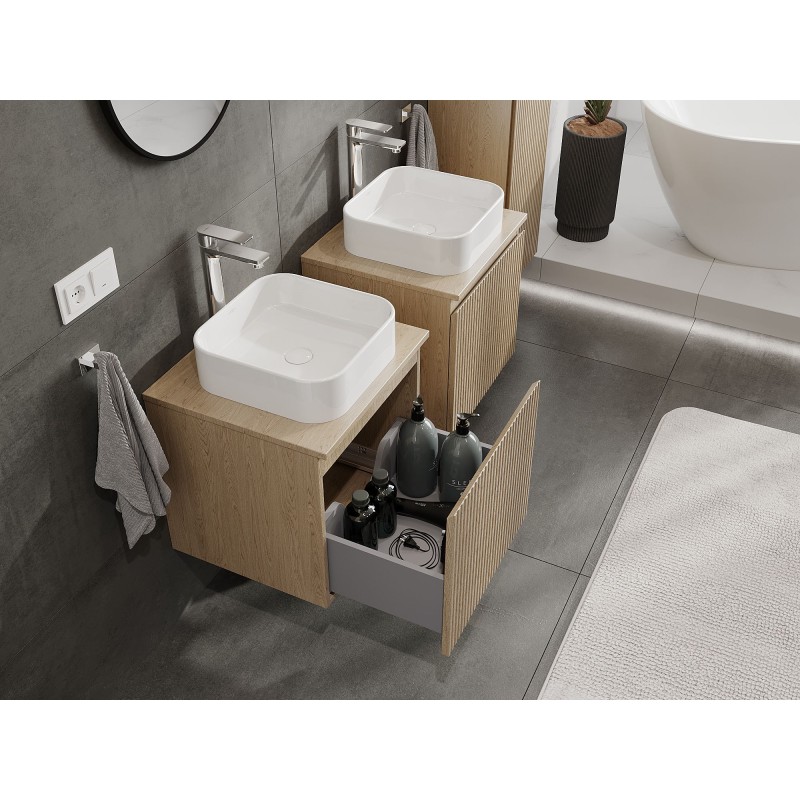 Mexen Rivel szafka łazienkowa podumywalkowa 50 cm z blatem, 1 szuflada, ryflowana , dąb - 91A20-05047-1-BFC81