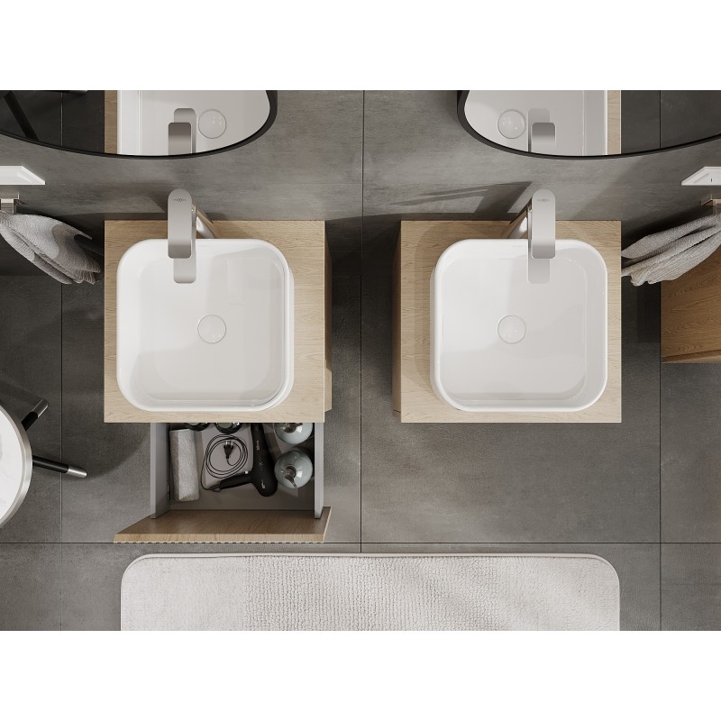 Mexen Rivel szafka łazienkowa podumywalkowa 50 cm z blatem, 1 szuflada, ryflowana , dąb - 91A20-05047-1-BFC81