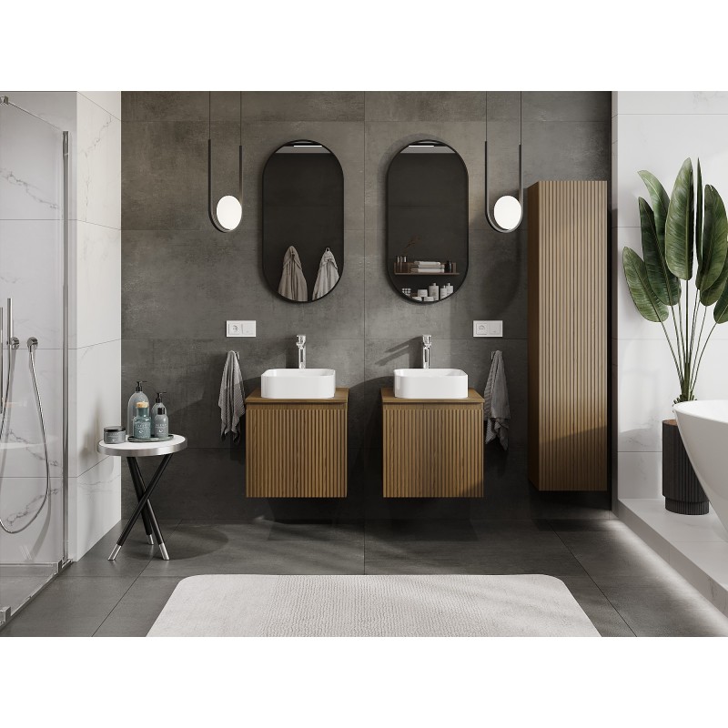 Mexen Rivel szafka łazienkowa podumywalkowa 50 cm z blatem, 1 szuflada, ryflowana , orzech - 91A20-05047-1-BFC86