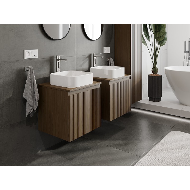 Mexen Rivel szafka łazienkowa podumywalkowa 50 cm z blatem, 1 szuflada, ryflowana , orzech - 91A20-05047-1-BFC86